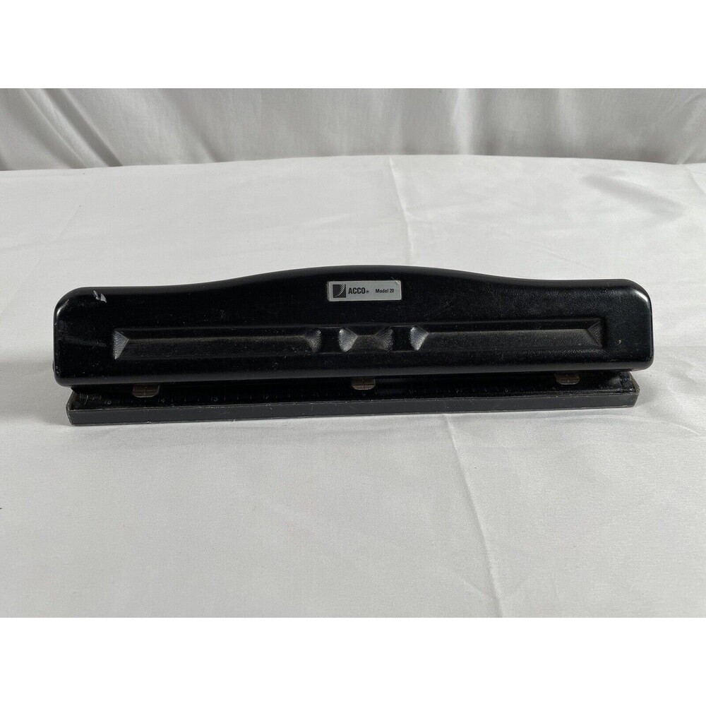 ACCO Model 20 Metal 3-Hole Punch Adiustable Black Working